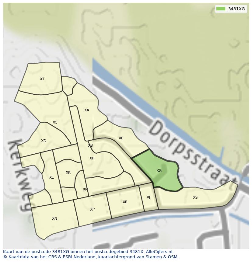Afbeelding van het postcodegebied 3481 XG op de kaart.