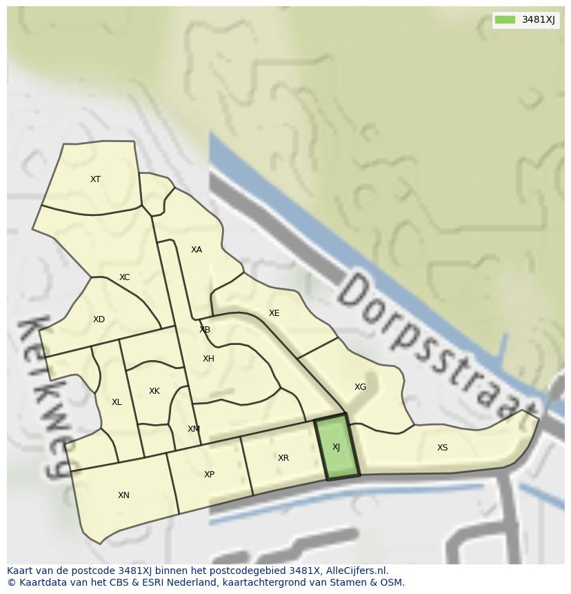 Afbeelding van het postcodegebied 3481 XJ op de kaart.