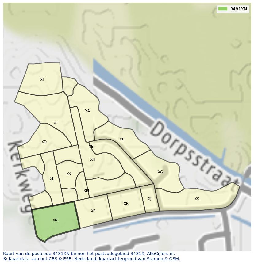 Afbeelding van het postcodegebied 3481 XN op de kaart.