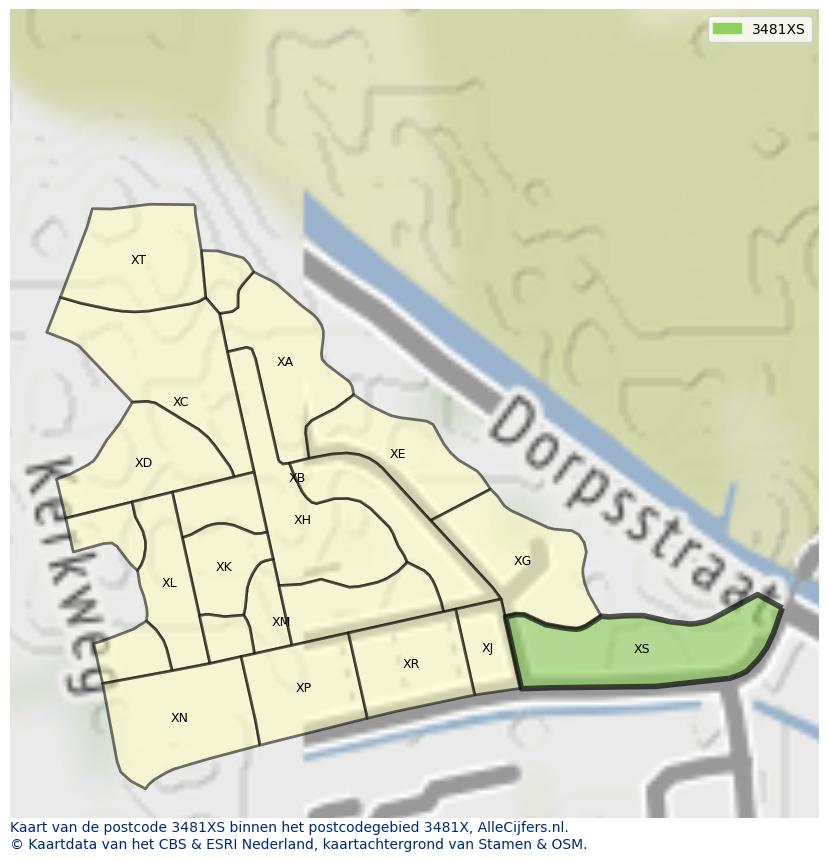 Afbeelding van het postcodegebied 3481 XS op de kaart.