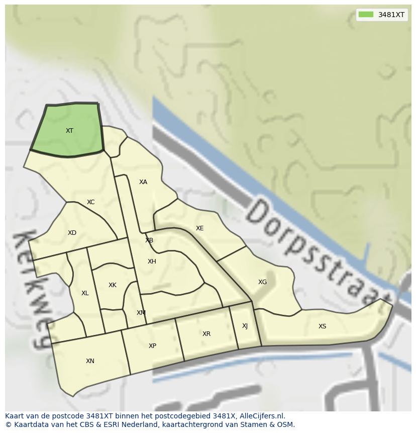 Afbeelding van het postcodegebied 3481 XT op de kaart.