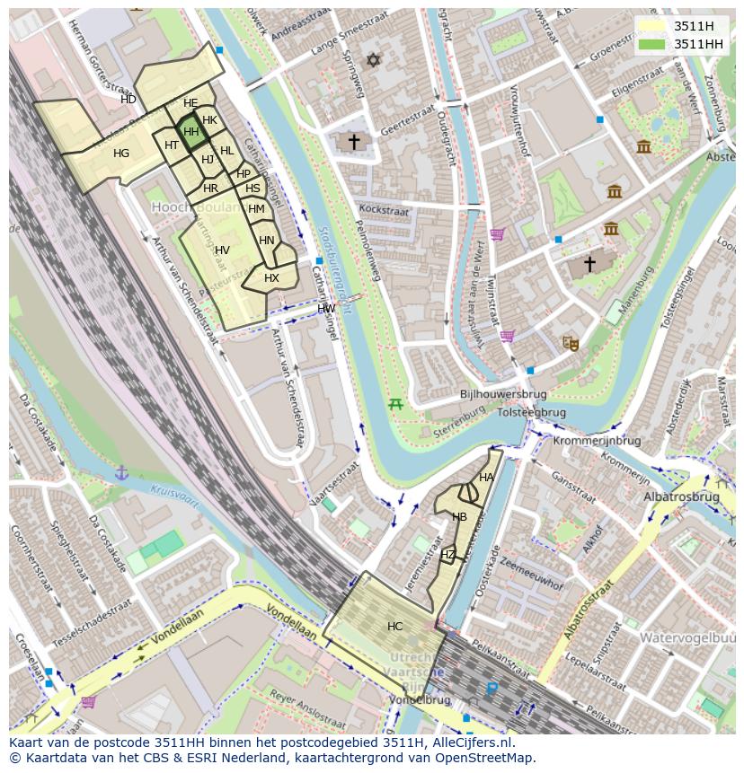 Afbeelding van het postcodegebied 3511 HH op de kaart.