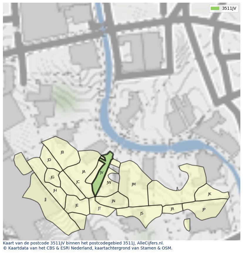 Afbeelding van het postcodegebied 3511 JV op de kaart.
