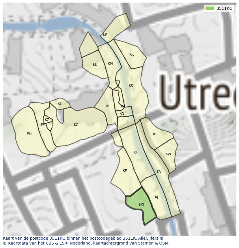Afbeelding van het postcodegebied 3511 KG op de kaart.