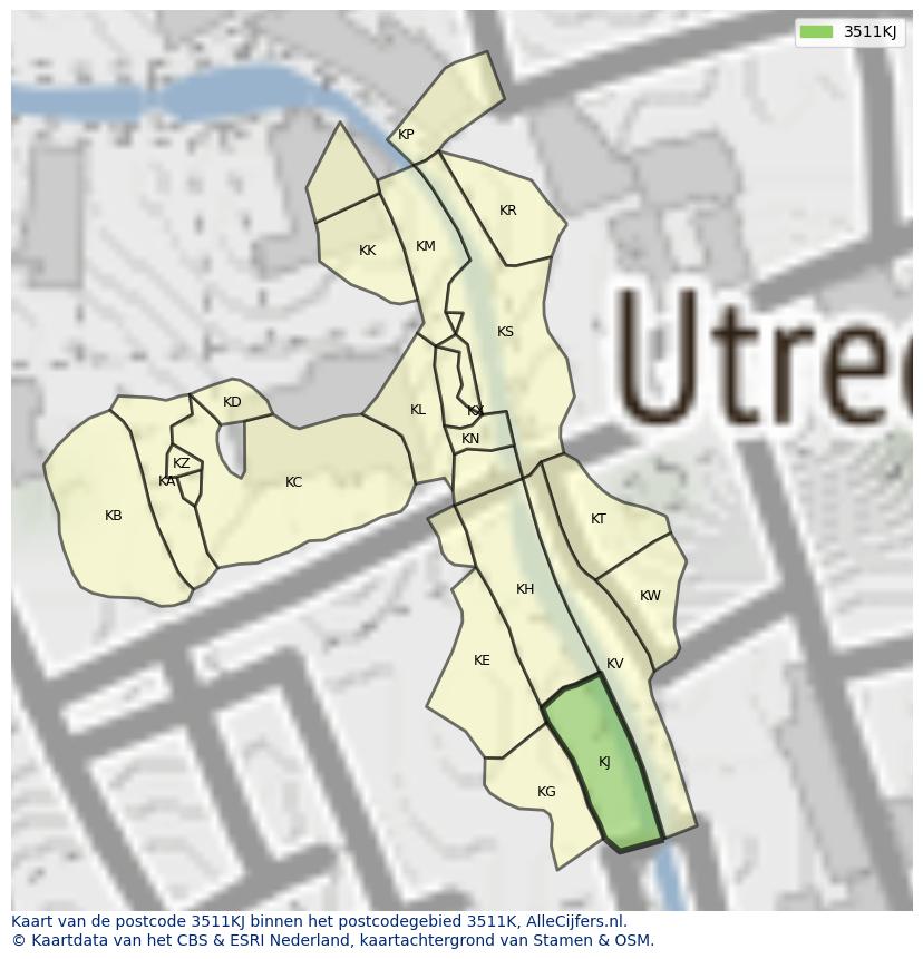 Afbeelding van het postcodegebied 3511 KJ op de kaart.