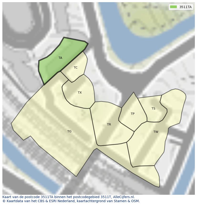 Afbeelding van het postcodegebied 3511 TA op de kaart.