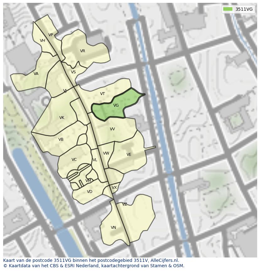 Afbeelding van het postcodegebied 3511 VG op de kaart.