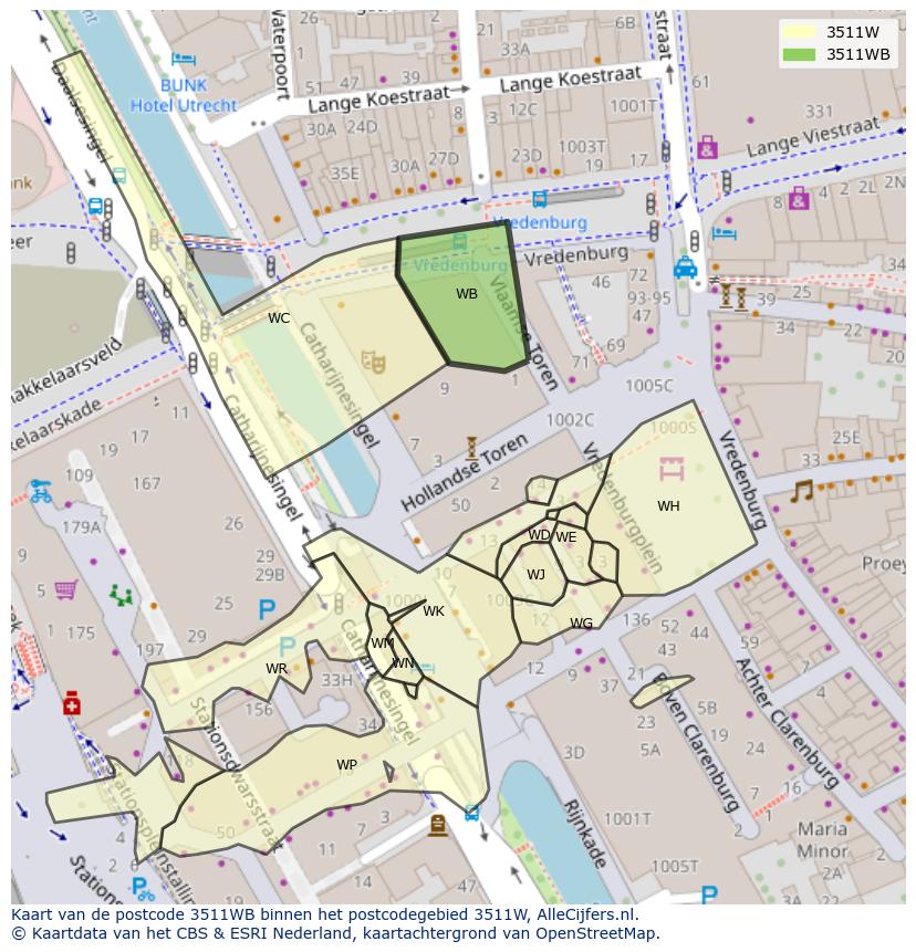 Afbeelding van het postcodegebied 3511 WB op de kaart.