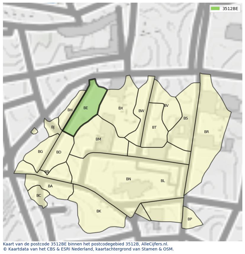 Afbeelding van het postcodegebied 3512 BE op de kaart.