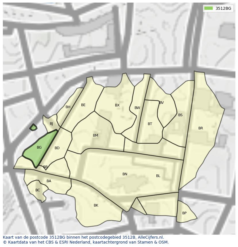 Afbeelding van het postcodegebied 3512 BG op de kaart.