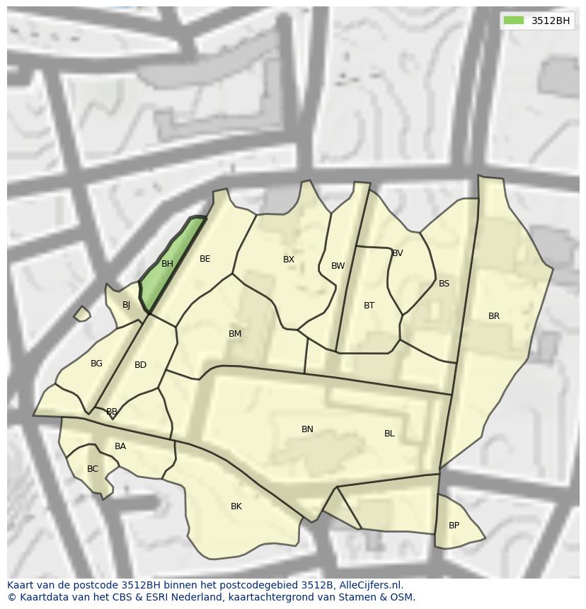 Afbeelding van het postcodegebied 3512 BH op de kaart.
