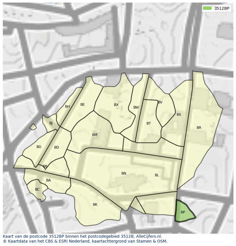 Afbeelding van het postcodegebied 3512 BP op de kaart.