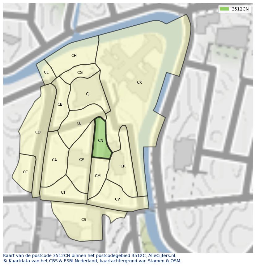 Afbeelding van het postcodegebied 3512 CN op de kaart.