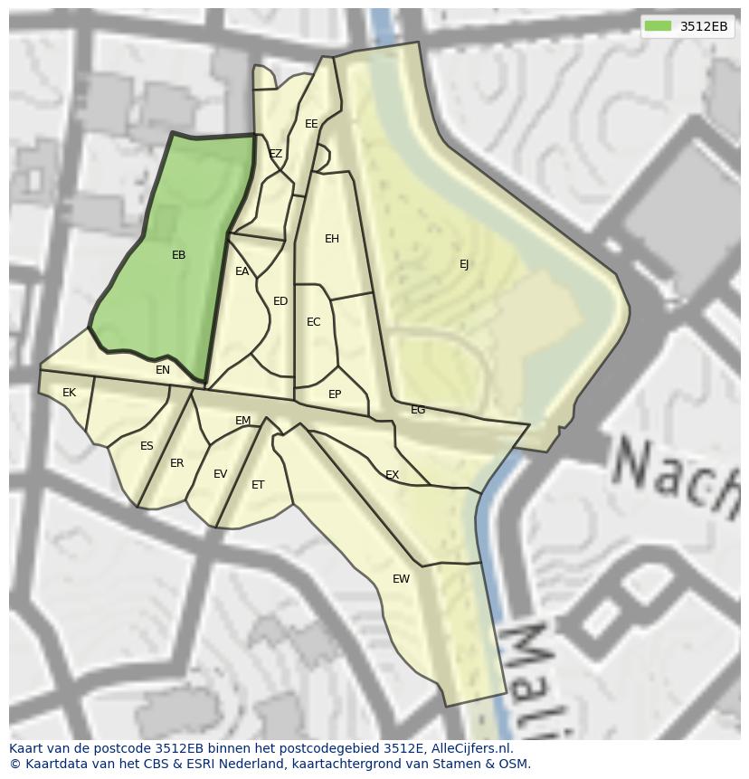 Afbeelding van het postcodegebied 3512 EB op de kaart.