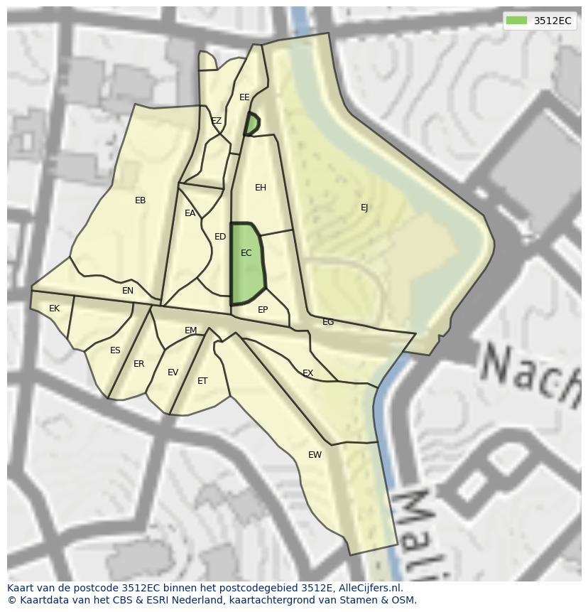 Afbeelding van het postcodegebied 3512 EC op de kaart.