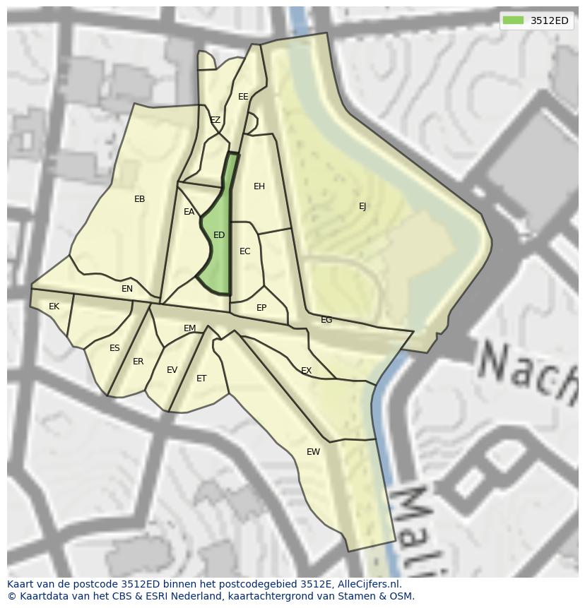 Afbeelding van het postcodegebied 3512 ED op de kaart.