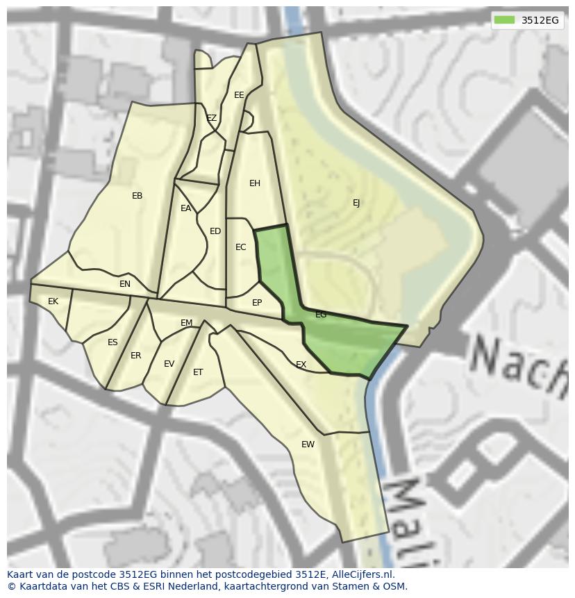 Afbeelding van het postcodegebied 3512 EG op de kaart.