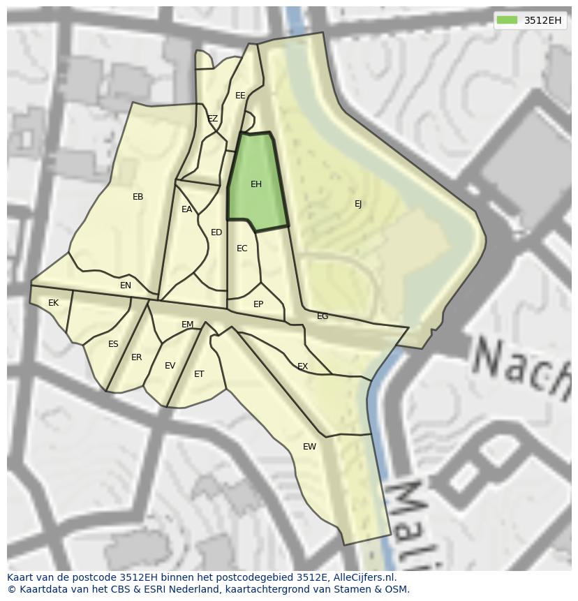 Afbeelding van het postcodegebied 3512 EH op de kaart.
