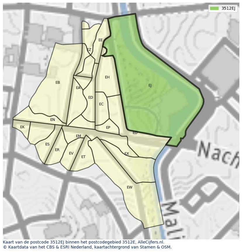 Afbeelding van het postcodegebied 3512 EJ op de kaart.
