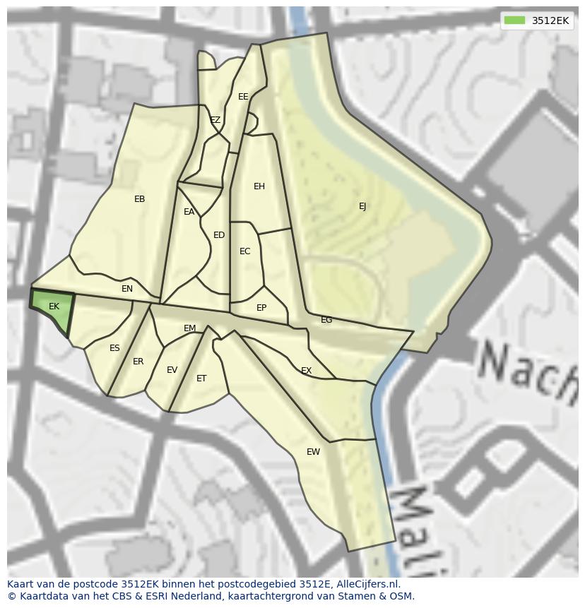 Afbeelding van het postcodegebied 3512 EK op de kaart.