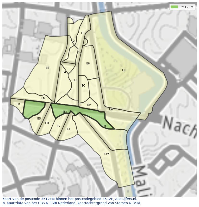 Afbeelding van het postcodegebied 3512 EM op de kaart.