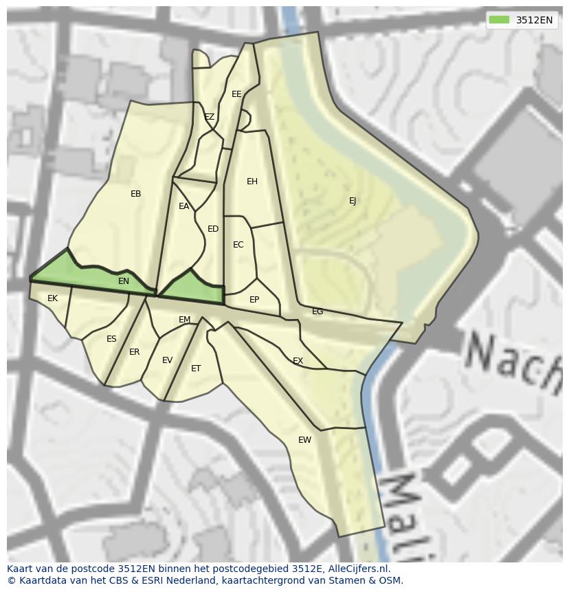 Afbeelding van het postcodegebied 3512 EN op de kaart.