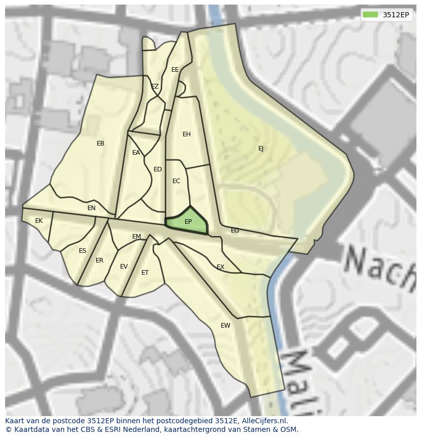 Afbeelding van het postcodegebied 3512 EP op de kaart.