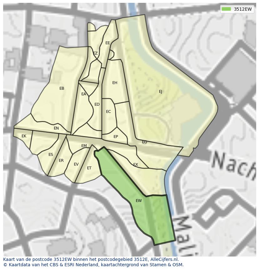 Afbeelding van het postcodegebied 3512 EW op de kaart.