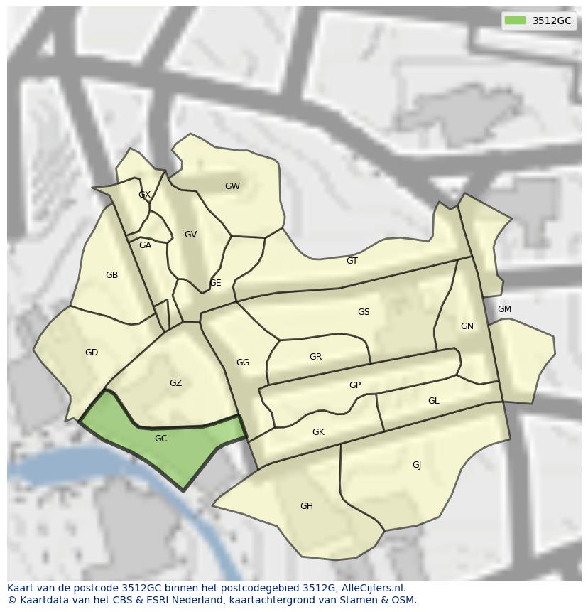 Afbeelding van het postcodegebied 3512 GC op de kaart.
