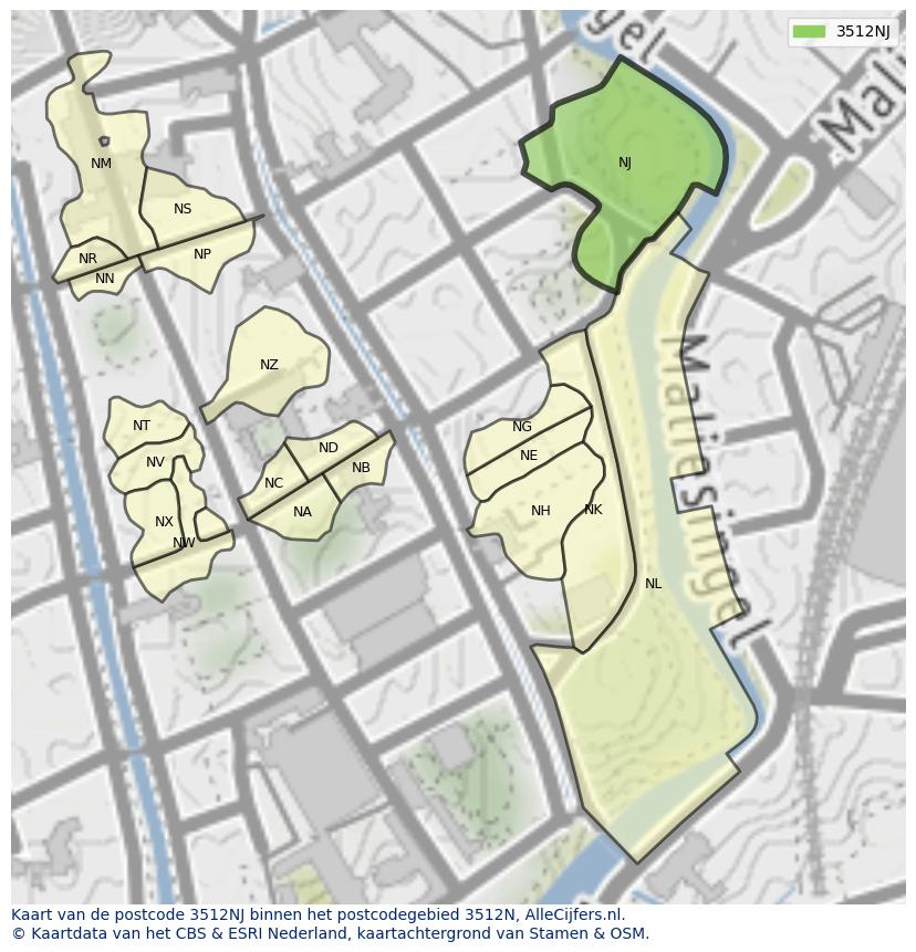 Afbeelding van het postcodegebied 3512 NJ op de kaart.