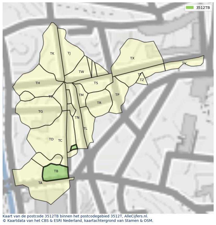 Afbeelding van het postcodegebied 3512 TB op de kaart.