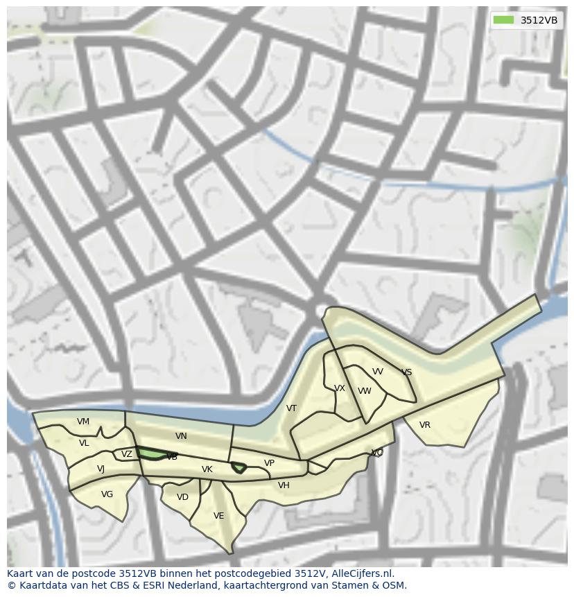 Afbeelding van het postcodegebied 3512 VB op de kaart.