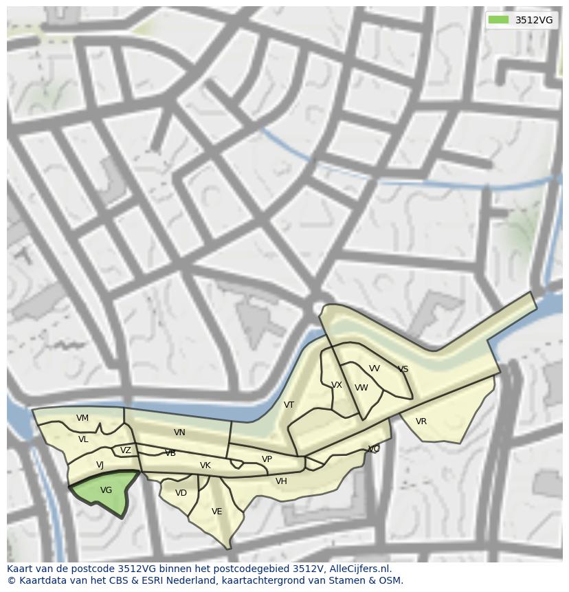 Afbeelding van het postcodegebied 3512 VG op de kaart.