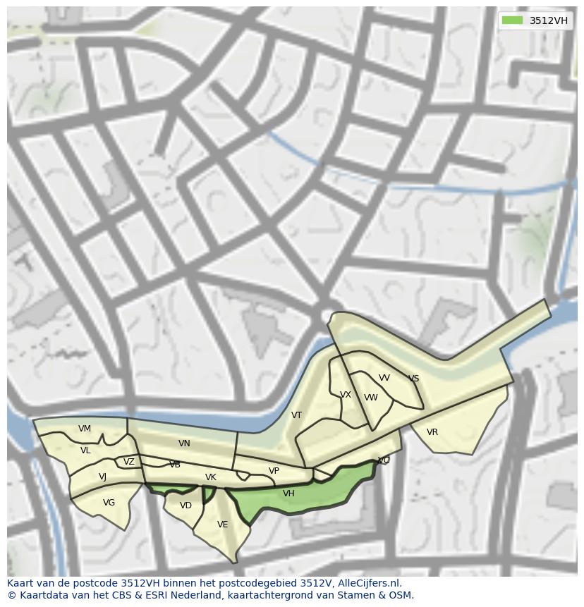 Afbeelding van het postcodegebied 3512 VH op de kaart.