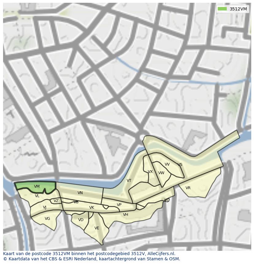 Afbeelding van het postcodegebied 3512 VM op de kaart.