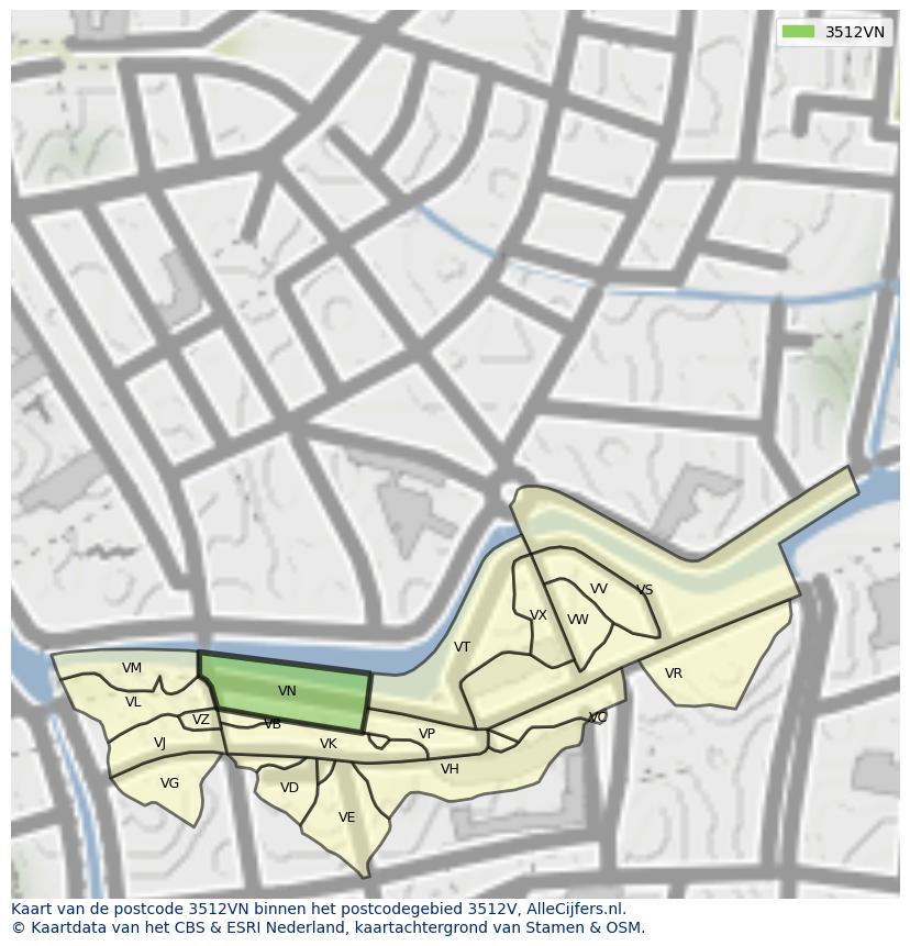 Afbeelding van het postcodegebied 3512 VN op de kaart.