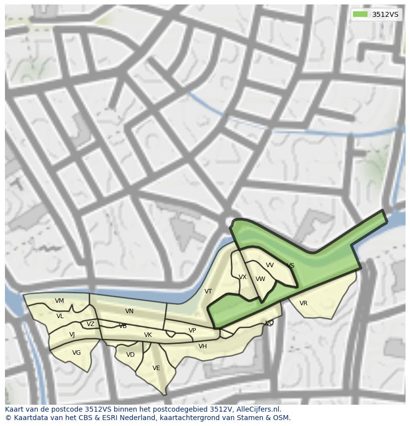Afbeelding van het postcodegebied 3512 VS op de kaart.