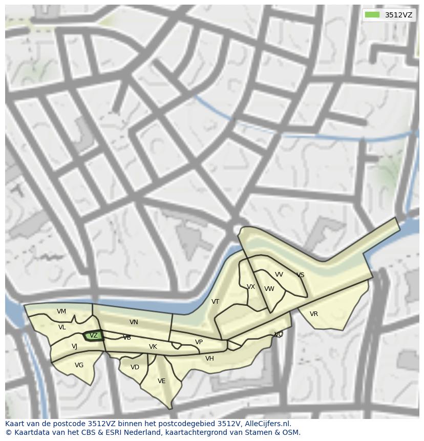 Afbeelding van het postcodegebied 3512 VZ op de kaart.