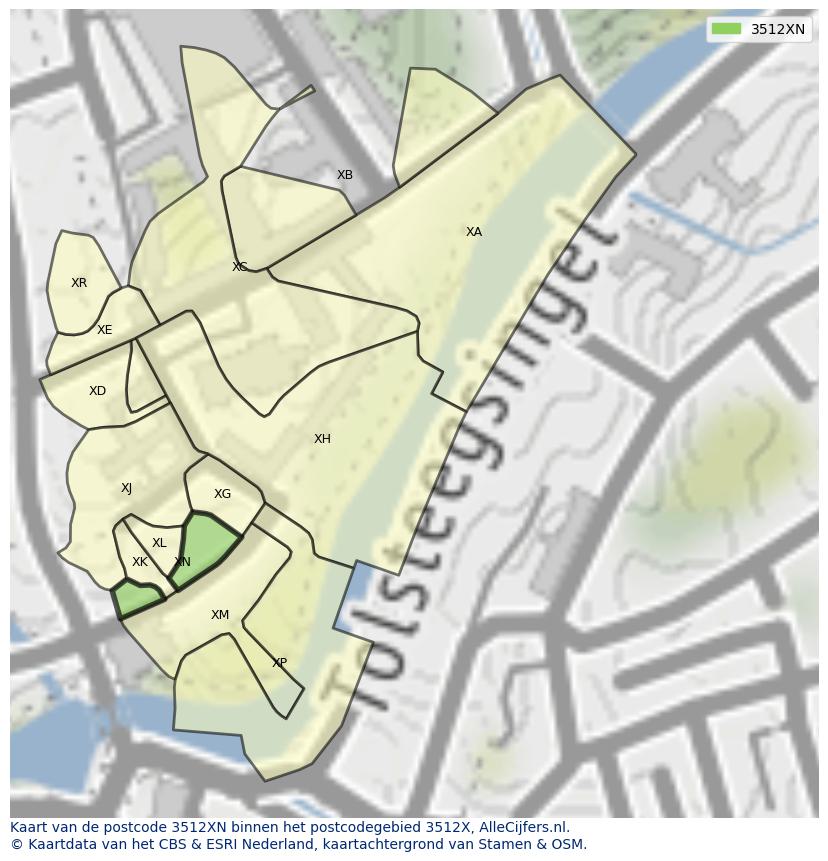 Afbeelding van het postcodegebied 3512 XN op de kaart.