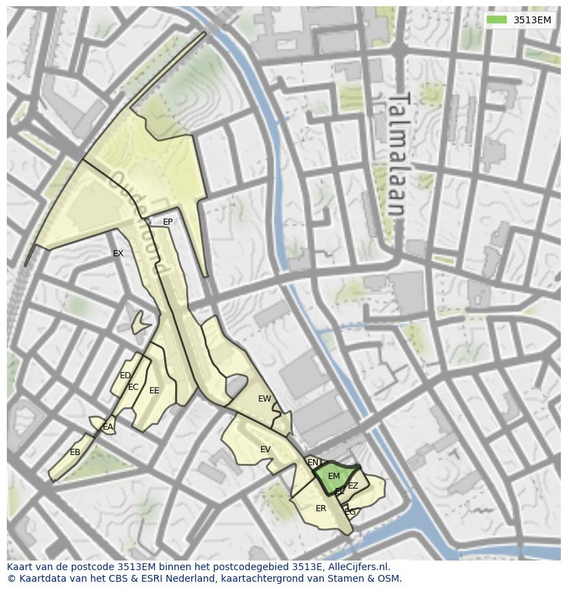 Afbeelding van het postcodegebied 3513 EM op de kaart.