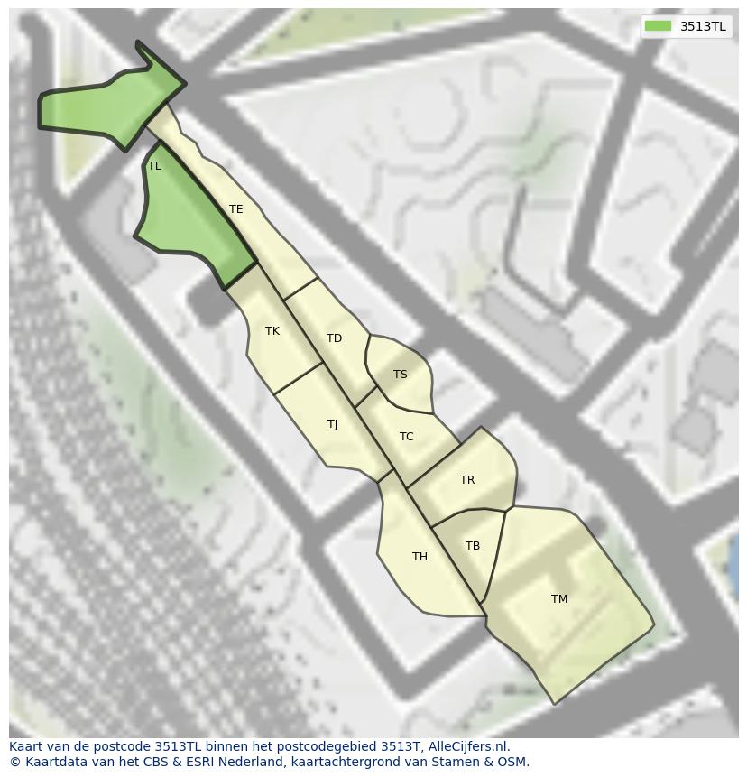 Afbeelding van het postcodegebied 3513 TL op de kaart.