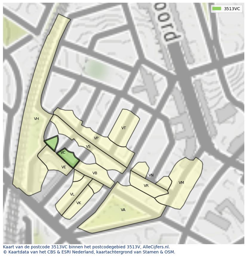 Afbeelding van het postcodegebied 3513 VC op de kaart.