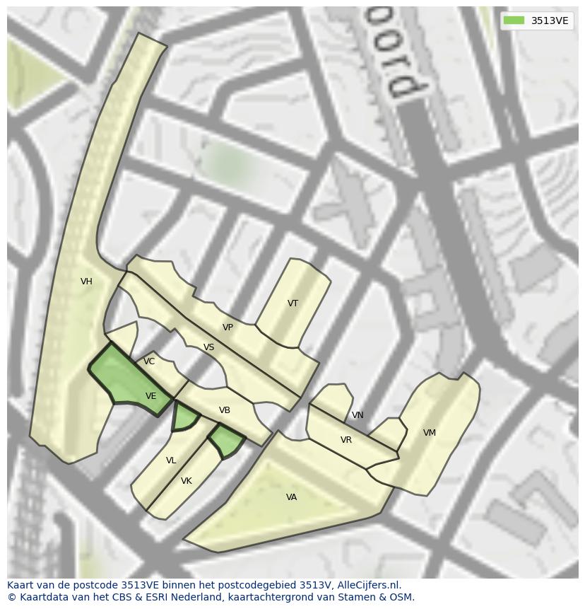 Afbeelding van het postcodegebied 3513 VE op de kaart.