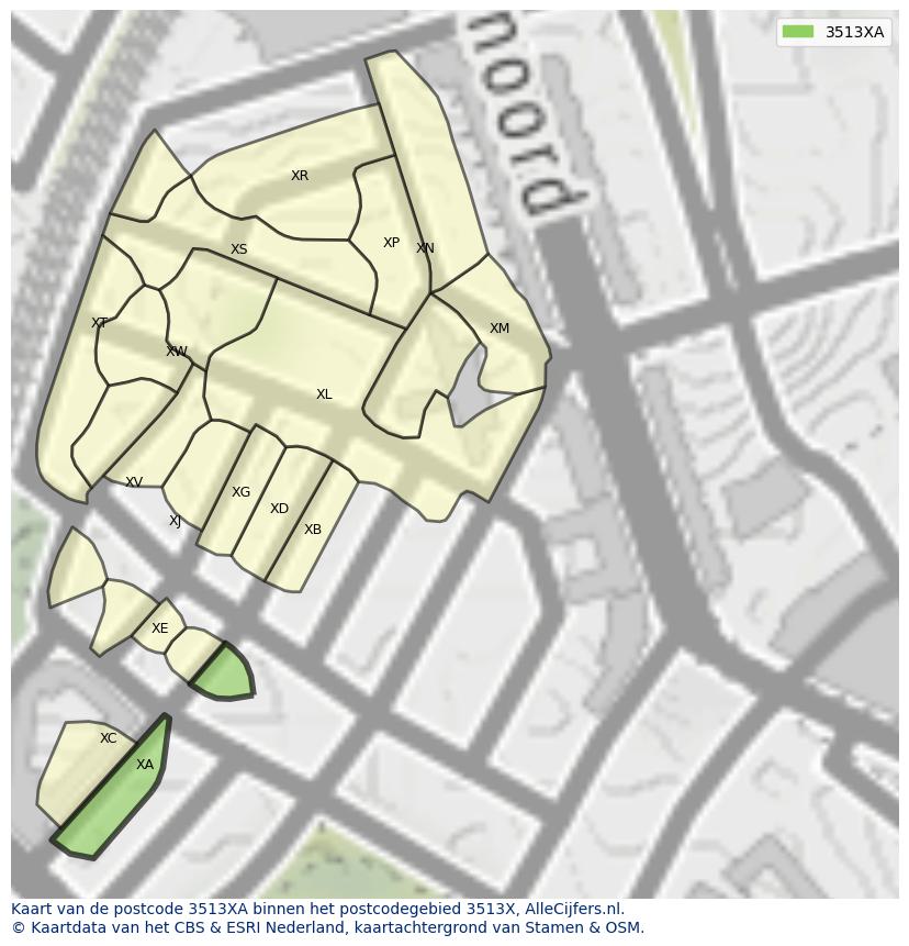 Afbeelding van het postcodegebied 3513 XA op de kaart.