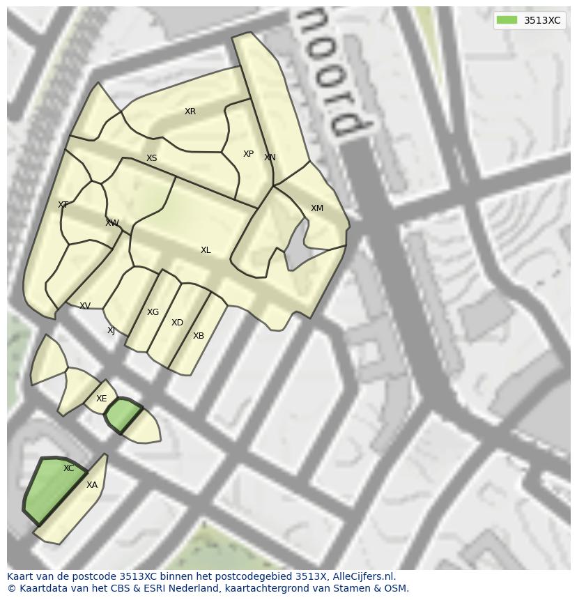Afbeelding van het postcodegebied 3513 XC op de kaart.
