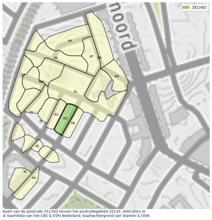 Afbeelding van het postcodegebied 3513 XD op de kaart.