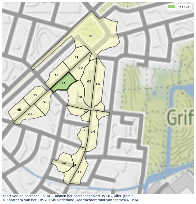 Afbeelding van het postcodegebied 3514 GC op de kaart.