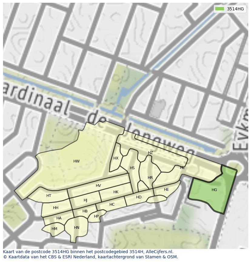 Afbeelding van het postcodegebied 3514 HG op de kaart.