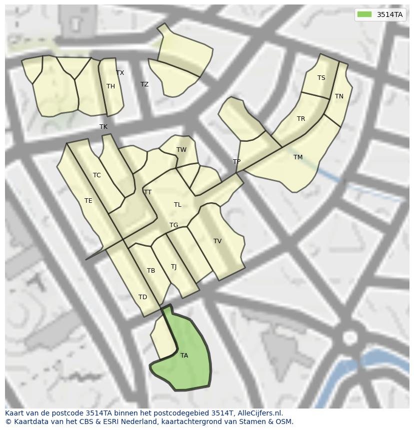 Afbeelding van het postcodegebied 3514 TA op de kaart.