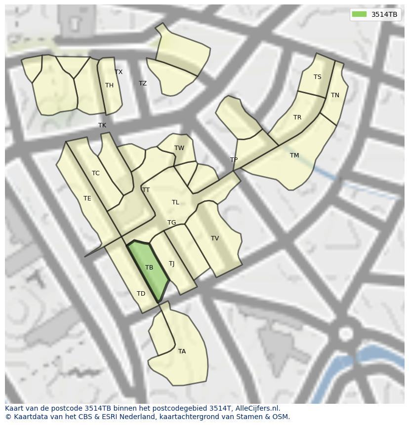 Afbeelding van het postcodegebied 3514 TB op de kaart.